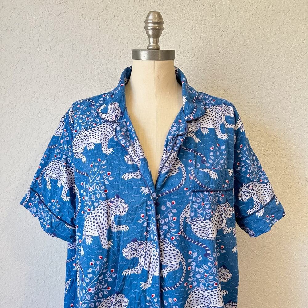 PRINT FRESH Bagheera Pajama Top Azure Blue Animal Print SS Sleep Shirt - Picture 3 of 9